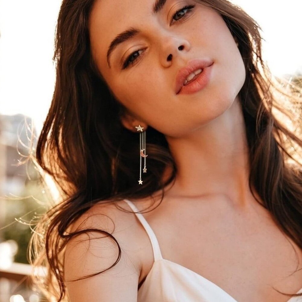 Gold Moon and Stars Drop Earrings